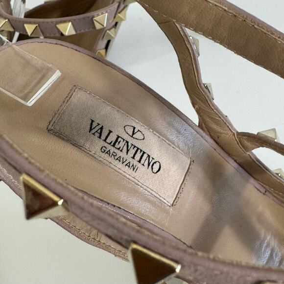Valentino Garavani Heels Pointed Toe Rockstud‎ Studded Black Beige Patent 37 - Picture 5 of 8